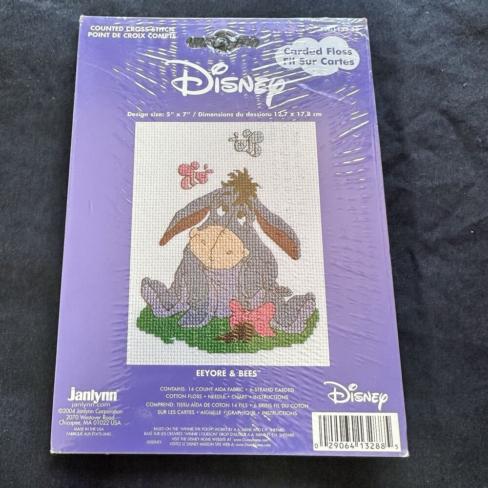 VTG NIP Janlynn Eeyore & Bees Cross Stitch Kit # W-1132-88. 5”x7”. USA. Sealed.